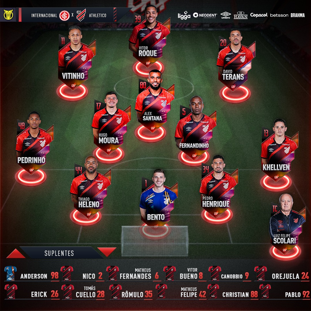 Com ex-Inter, o Athletico está escalado para o jogo de logo mais