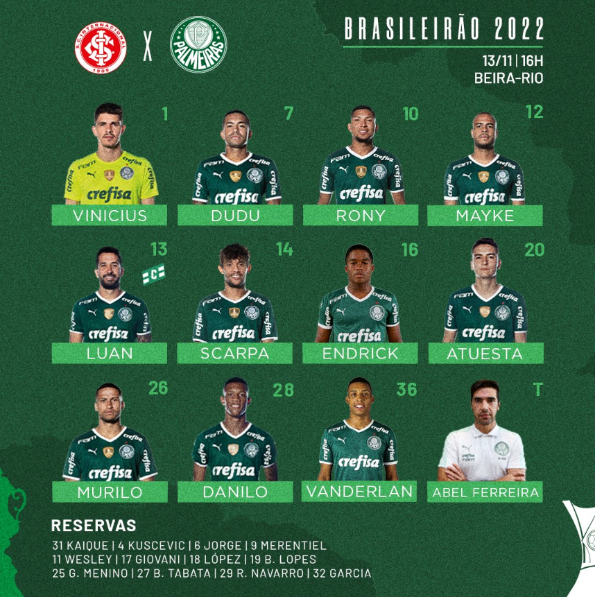 Com Scarpa, Endrick e cia, adversário do Inter está escalado