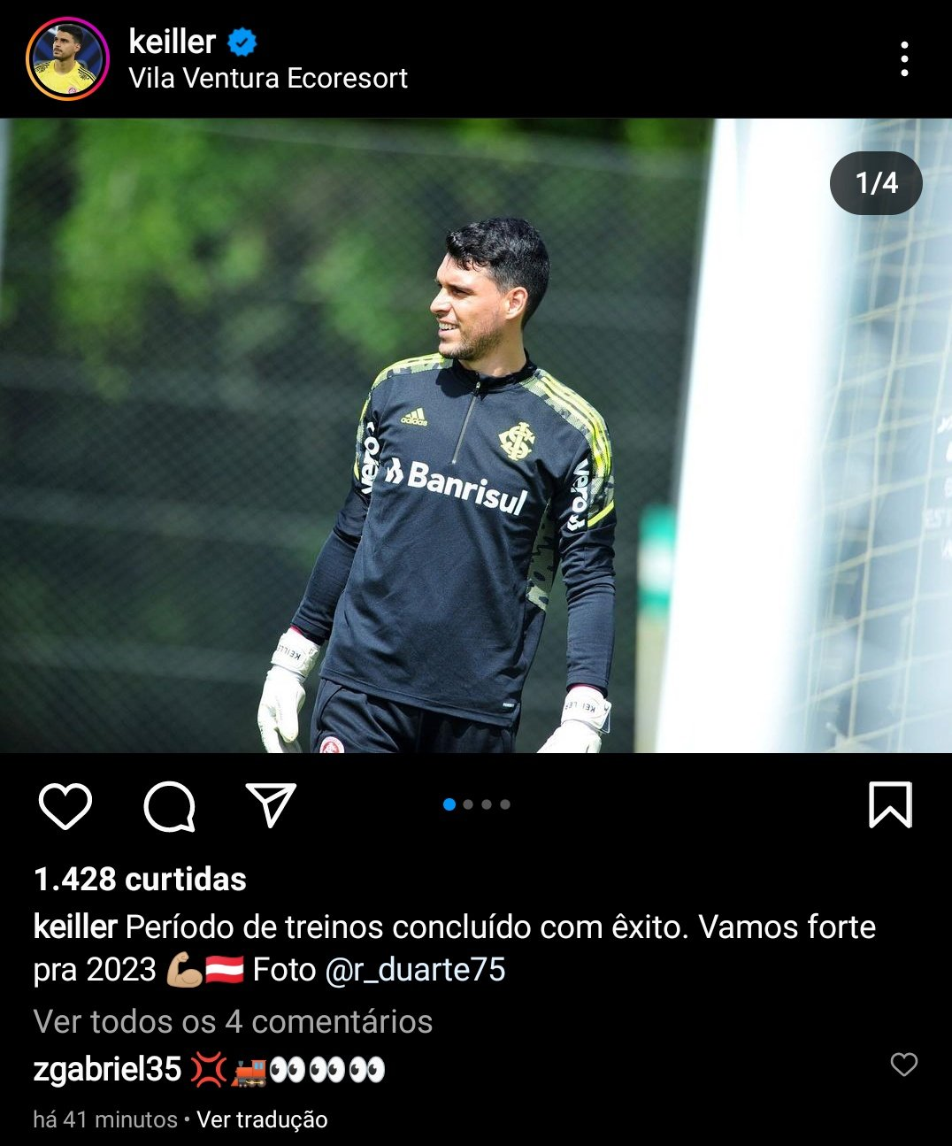 Ex-zagueiro do Inter faz comentário em post de Keiller e chama a atenção nas redes sociais