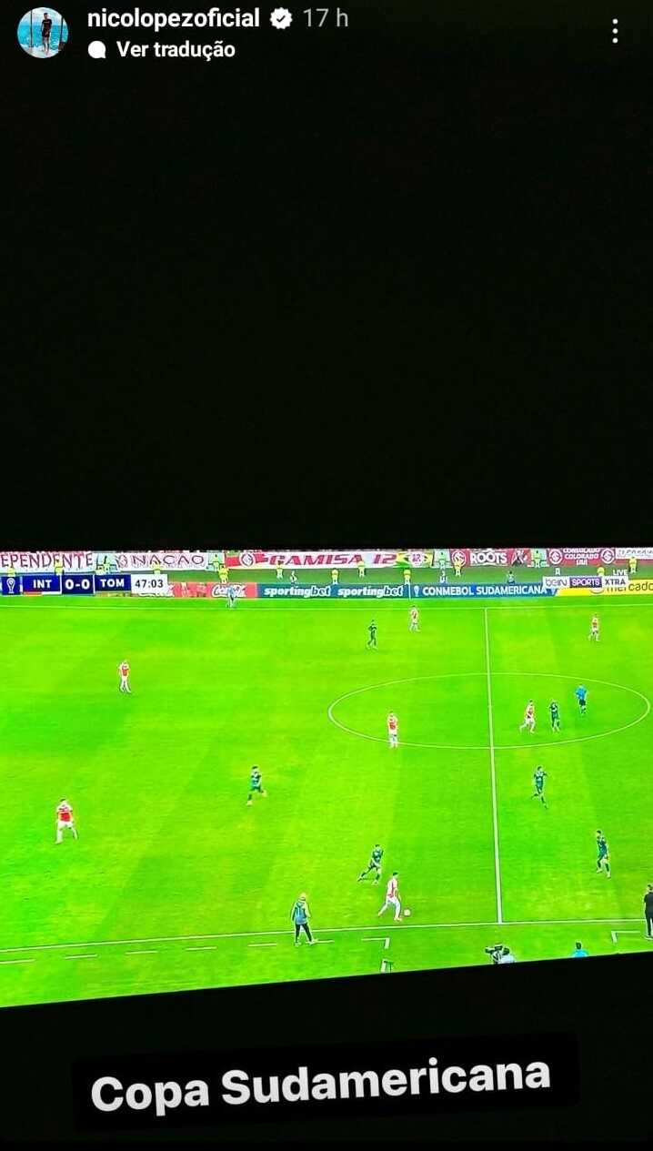 A postagem feita por Nico López sobre o Inter