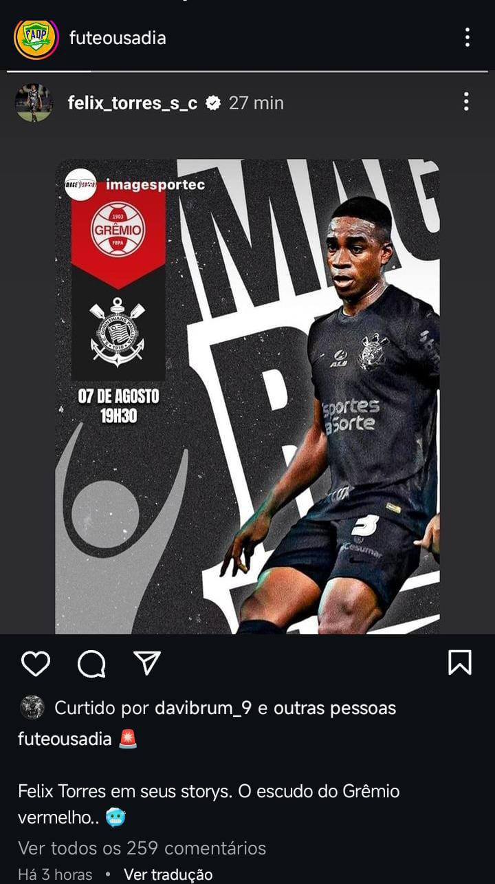 Jogador do Corinthians usa o Inter para provocar o Grêmio antes do jogo de jogo decisivo 