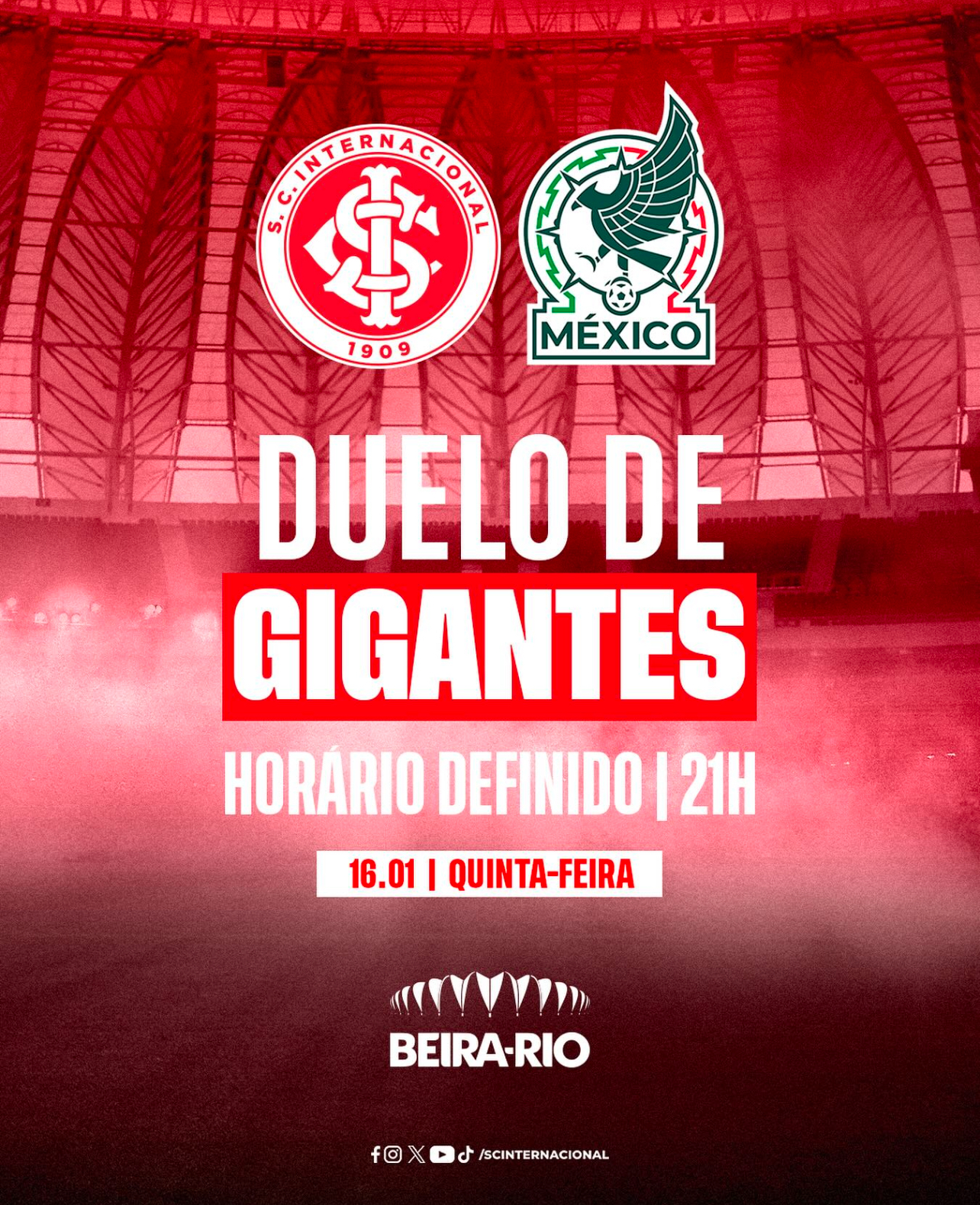 Inter confirma horário do amistoso contra a seleção mexicana