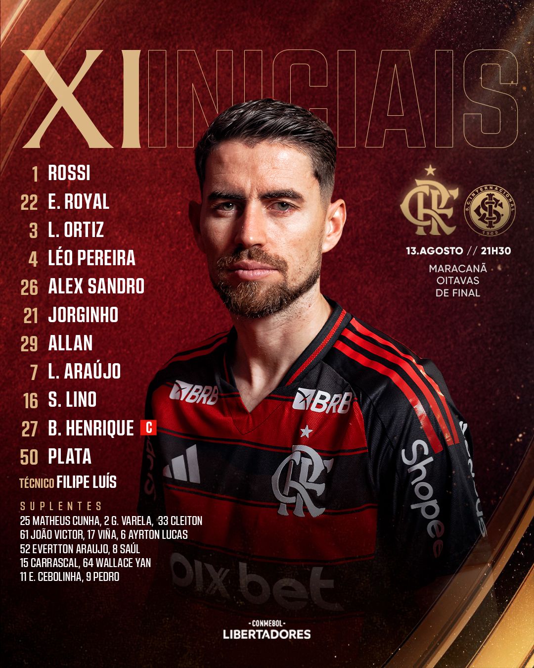 Com surpresa, Flamengo está escalado para encarar o Inter; veja